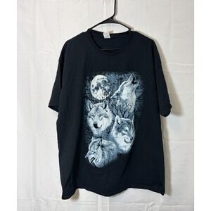 Wolf Moon T Shirt XL Navy Fruit of the Loom Wolves Graphic Tee Nature Outdoors